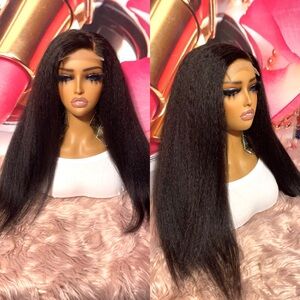 24” Kinky Straight 100% Virgin Human Hair Lace Closure Wig